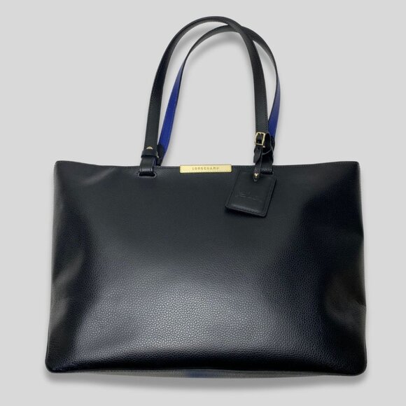 Longchamp Handbags - LONGCHAMP Le Foulonne City Tote Black/Blue Inside